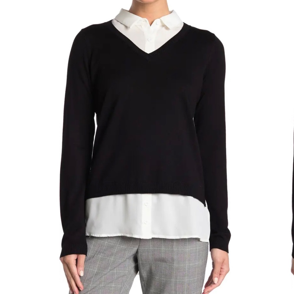 Adrianna Papell V-Neck Twofer Sweater
